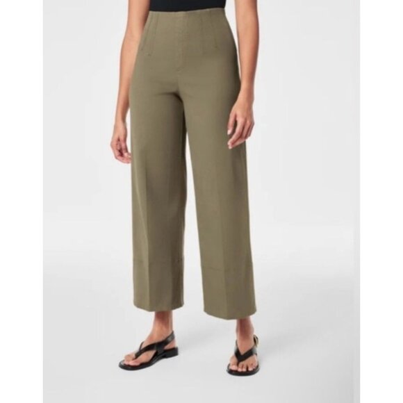 NWT Spanx Stretch Twill Wide Leg Pant Tuscan Olive Size Medium - Picture 1 of 4
